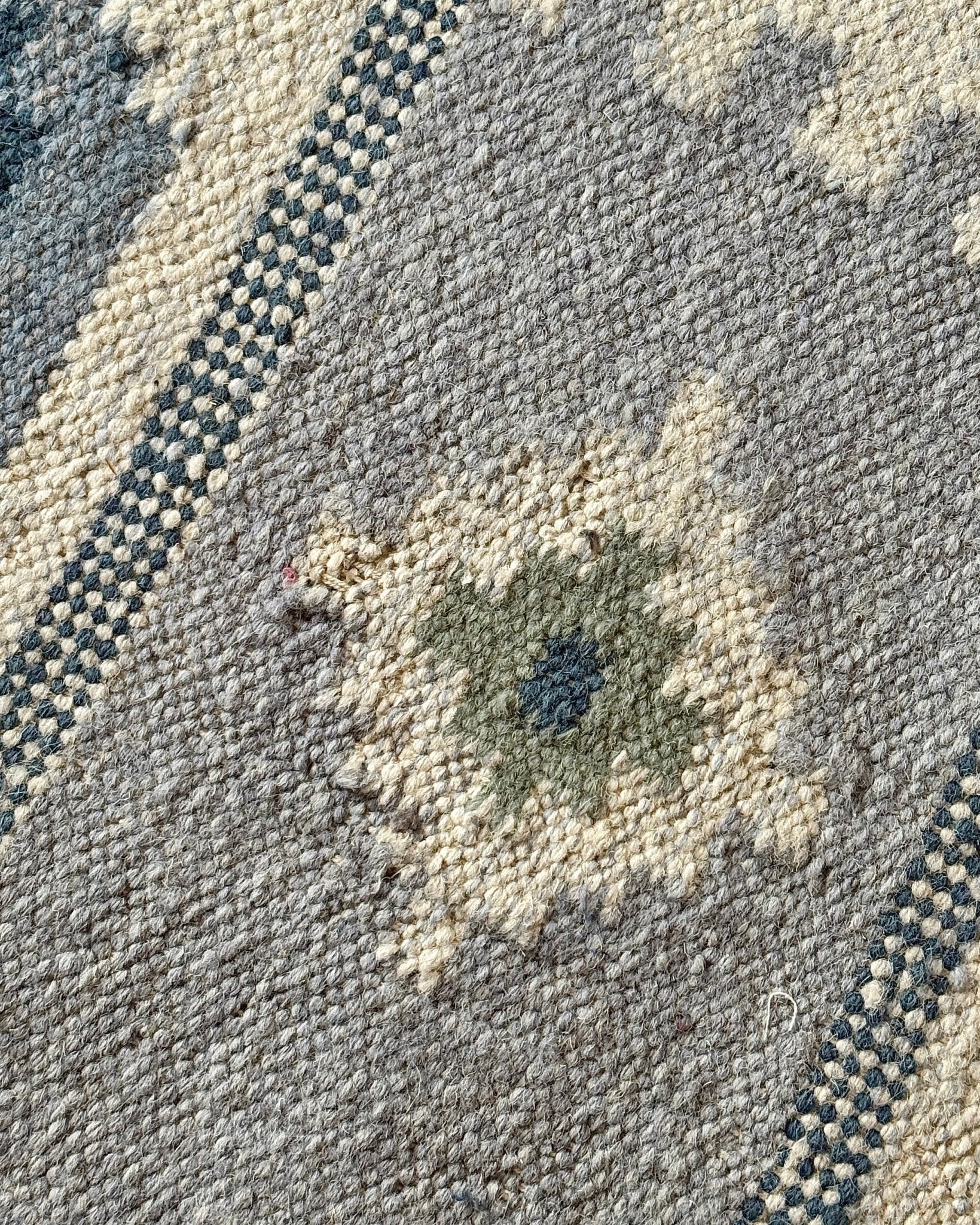 Blue Swedish Wool Röllakan Flatweave with Lozenge Motifs - Club Sourced