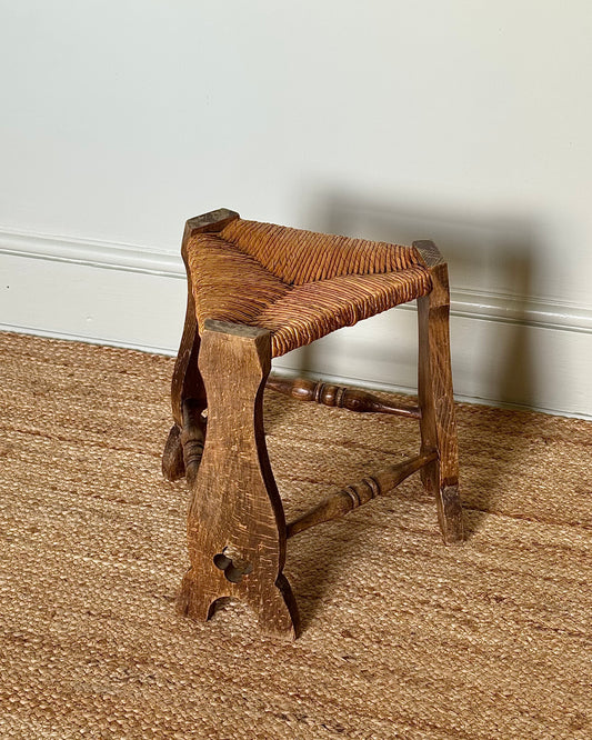 Mid-century French Triangular Rush Seat Stool