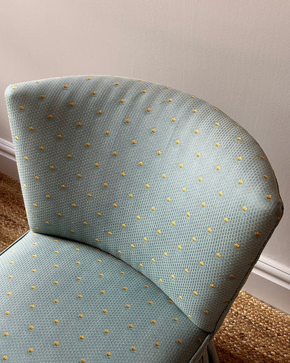 French Mid-Century Slipper Chair with Embroidered Tulip Jacquard Upholstery