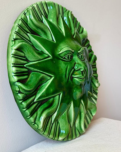 Green Glazed Ceramic Sun Wall Plaque - Club Sourced