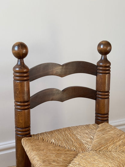 1940s Oak & Rush Low Armchair, in the manner of Charles Dudouyt