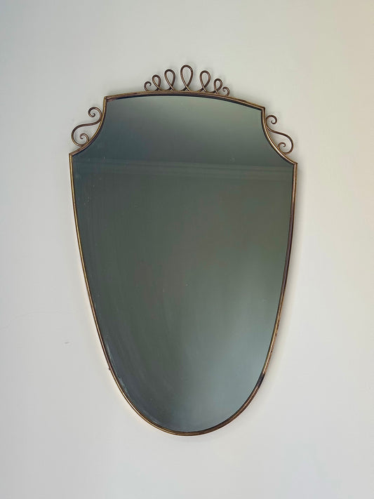 Italian Mid-century Brass Shield Mirror
