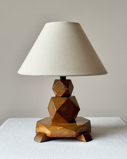 Art Deco Geometric Oak Table Lamp