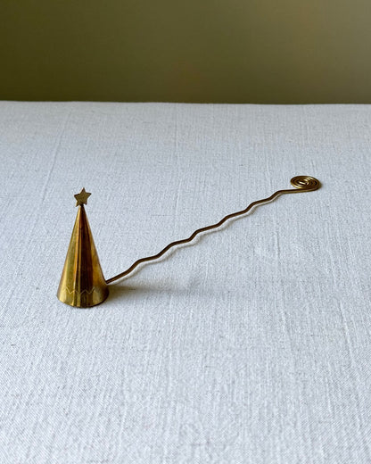 Swedish Mid-Century Wiggle Brass Candle Snuffer with Star Finial