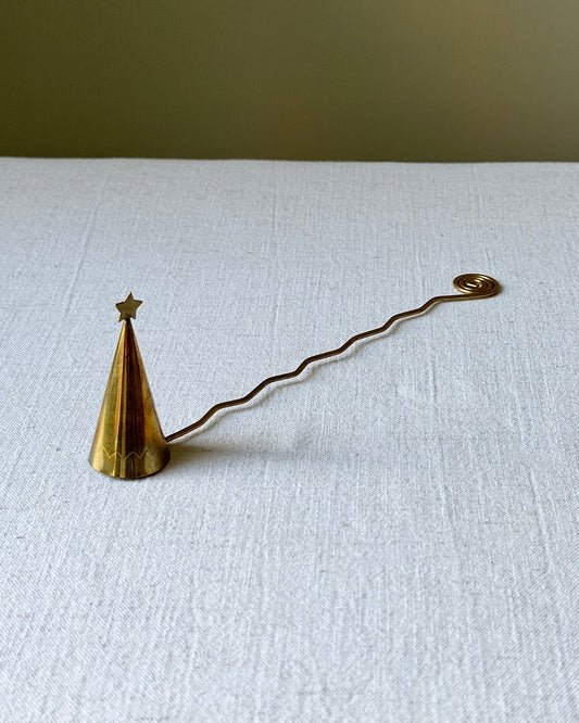 Swedish Mid-Century Wiggle Brass Candle Snuffer with Star Finial