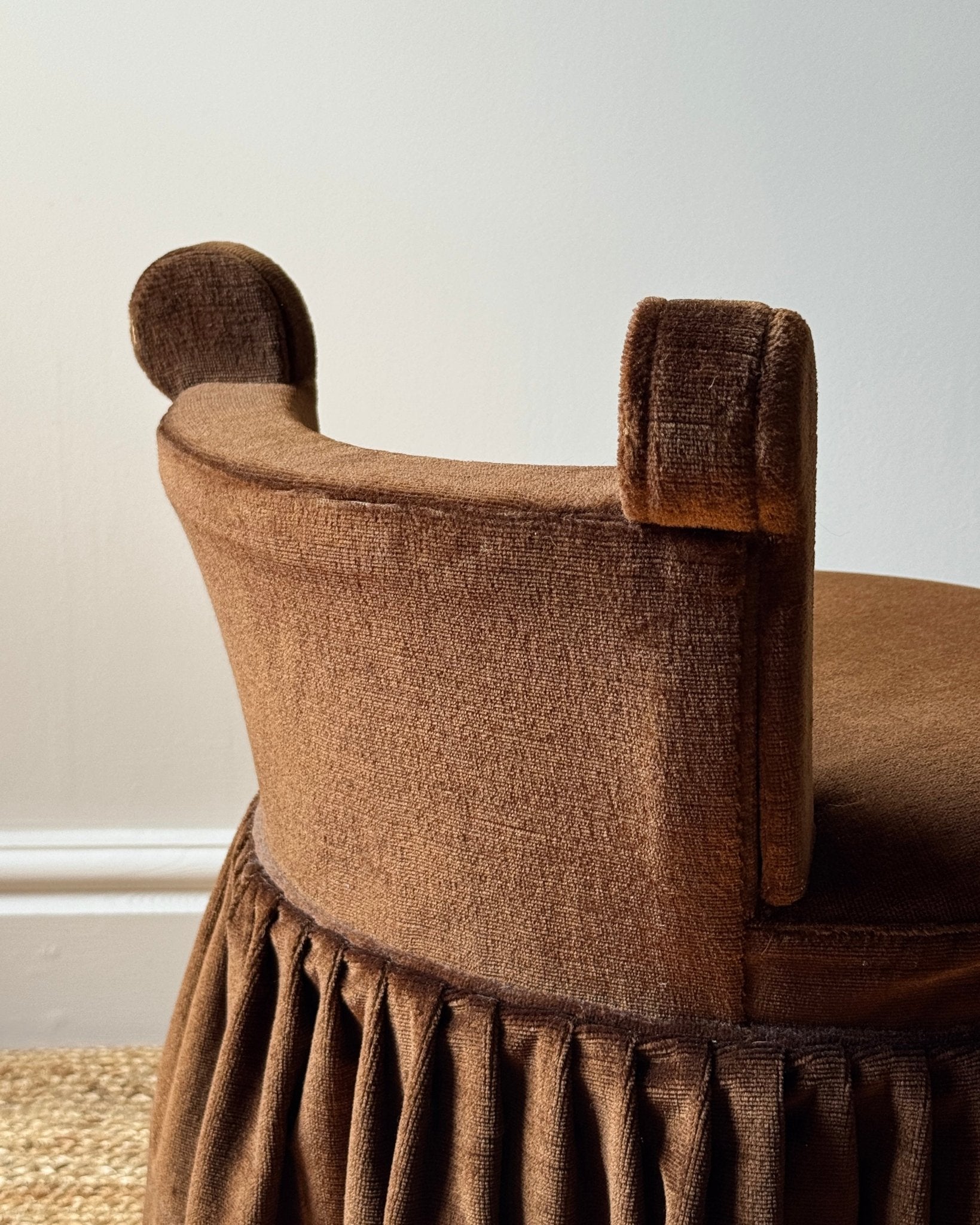 Pair of Brown Velvet French Slipper Chairs - Club Sourced