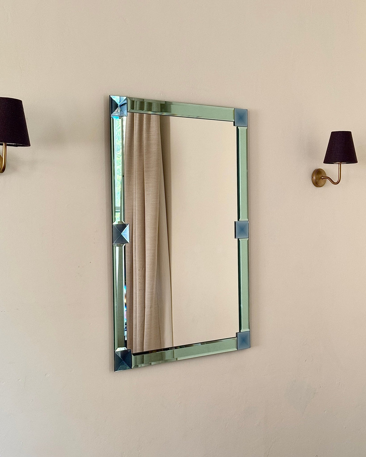 Italian Bevelled Green & Blue Mirror - Club Sourced
