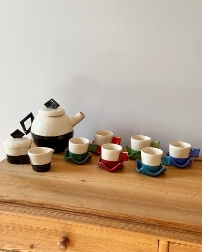 French Studio Pottery Post-Modern Ceramic Teacup Set