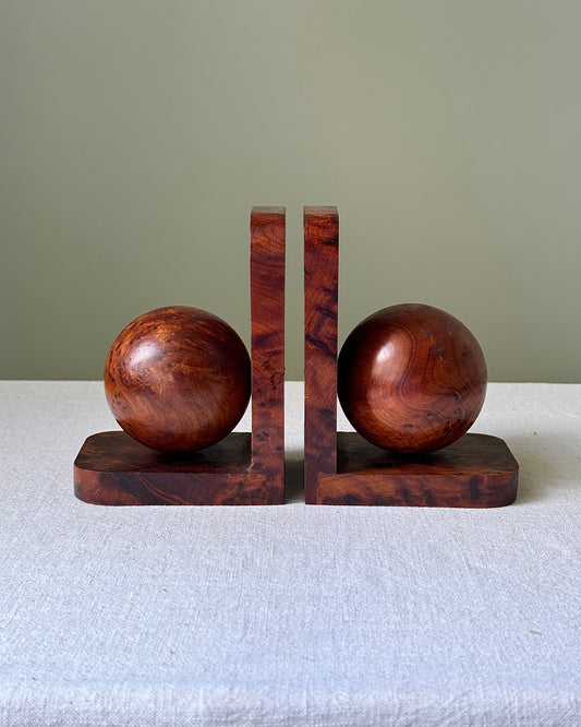 Art Deco Burr Wood Sphere Bookends