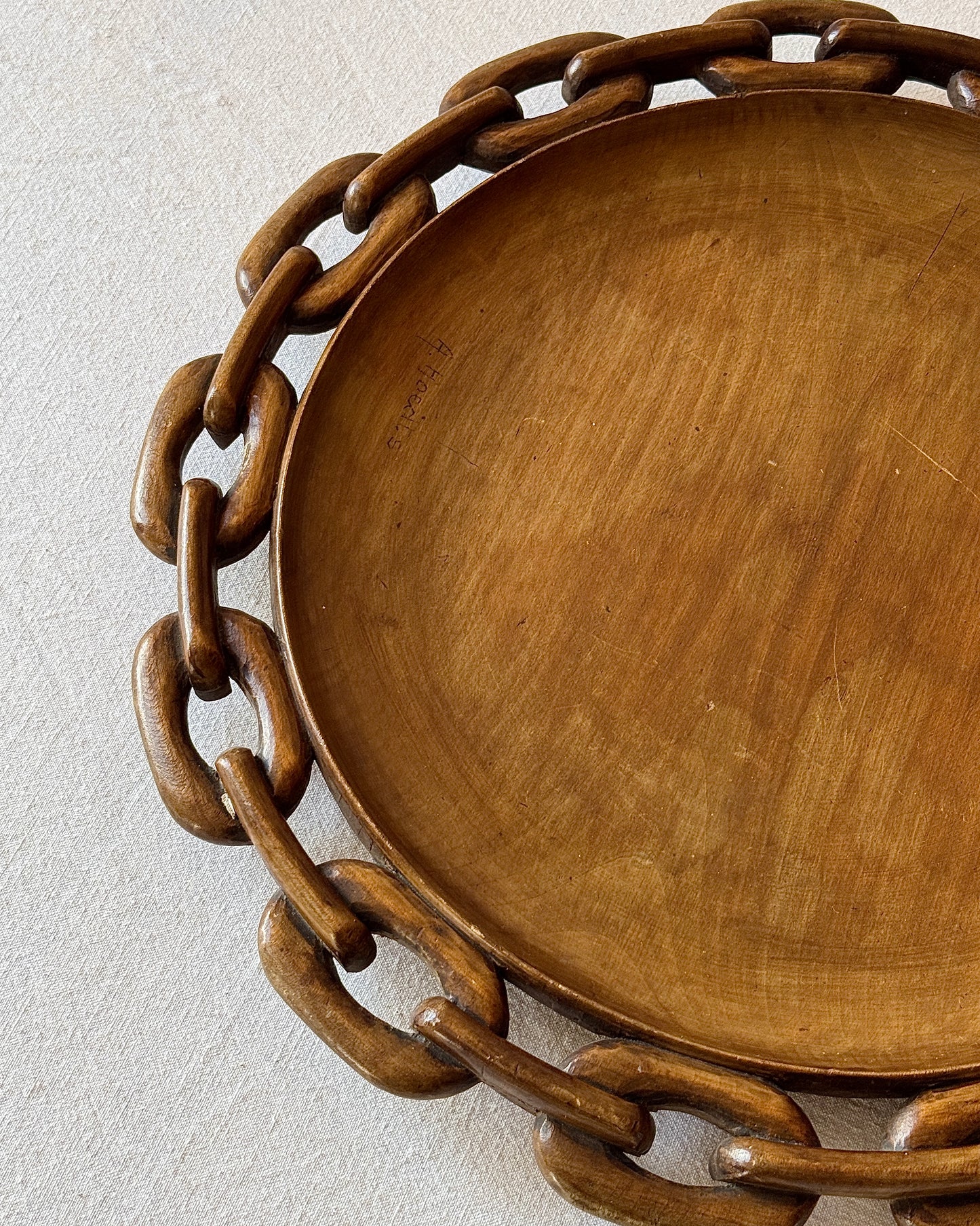 Belgian Carved Wooden Bowl by A. Hoedts