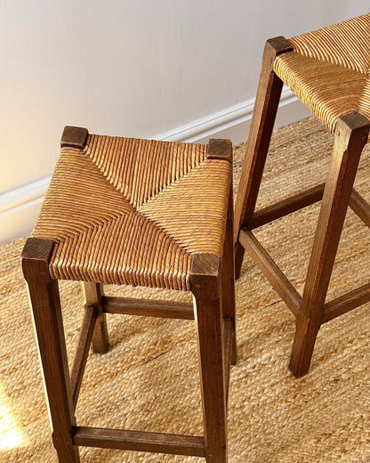 Pair of French Oak Rush Bar Stools - Club Sourced
