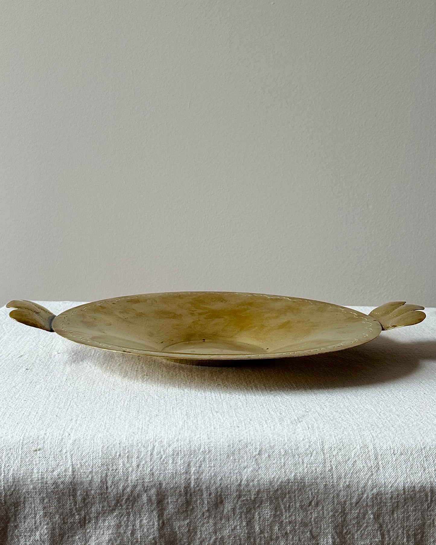 Engraved Brass Tray with Scalloped Handles