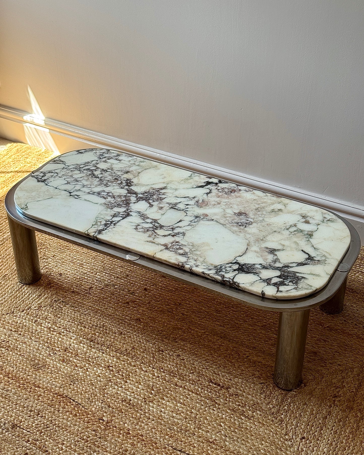 Italian Chrome and Viola Marble Coffee Table