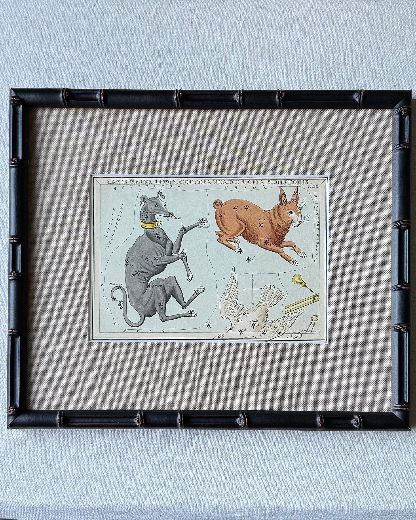 Antique Hand-Painted Constellation Print ‘Urania’s Mirror’ by Sidney Hall c. 1825