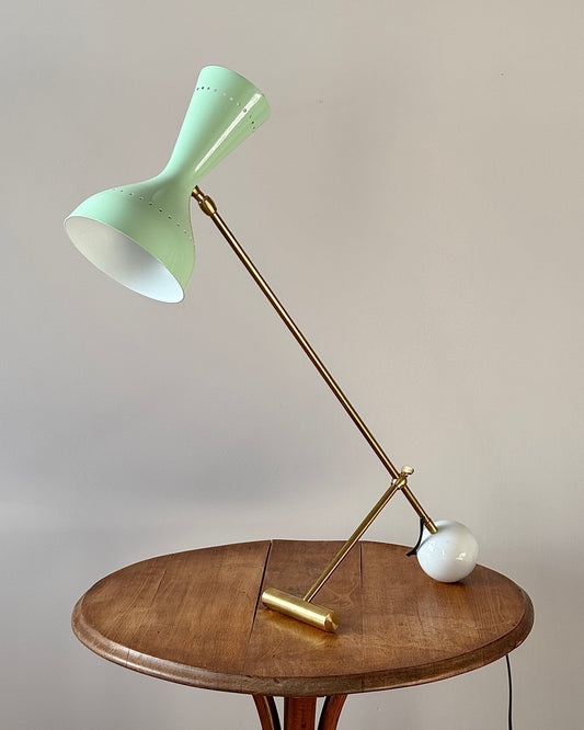 Mid-century Italian Mint Green Brass Diabolo Lamp
