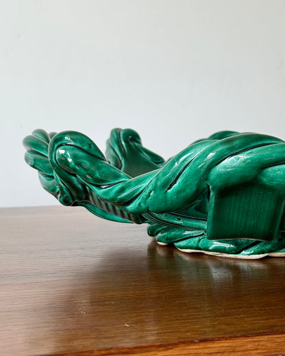 Vallauris Green Glazed Woven Ceramic Bowl, c.1950s