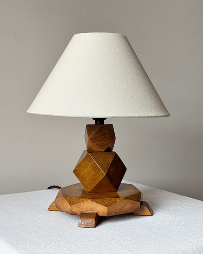 Art Deco Geometric Oak Table Lamp