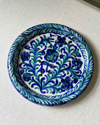 Fajalauza Ceramic Plate with Hand Painted Blue and Green Floral Motifs