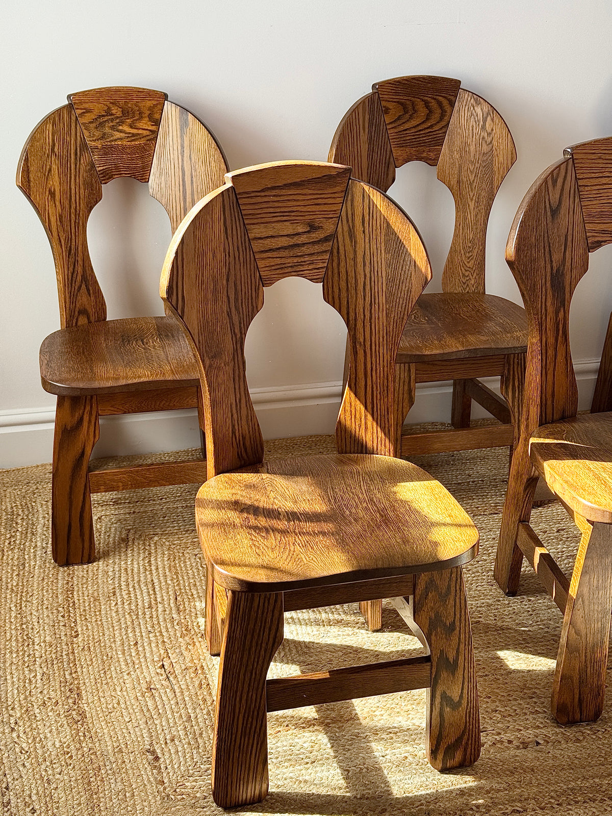 Set of 6 Belgian Oak Dining Chairs, c.1970