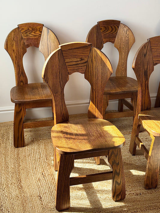 Set of 6 Belgian Oak Dining Chairs, c.1970