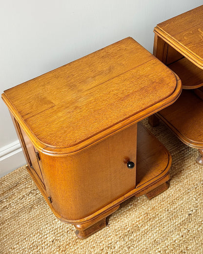 Pair of French Art Deco Oak Bedside Tables c.1930s