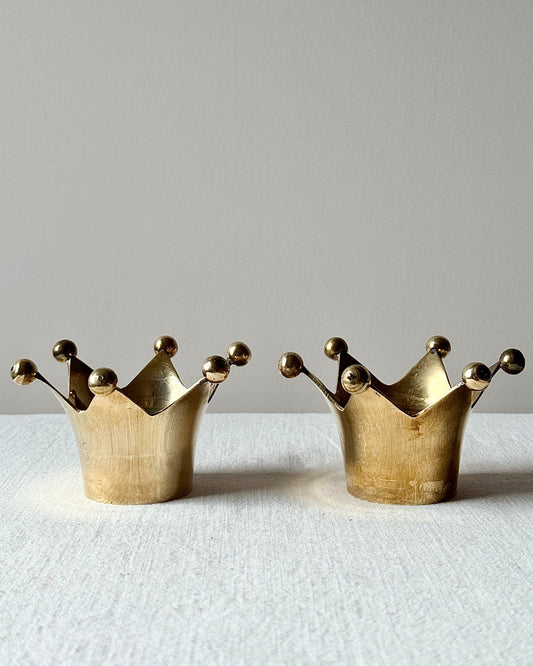 Pair of Swedish Brass Crown Candleholders