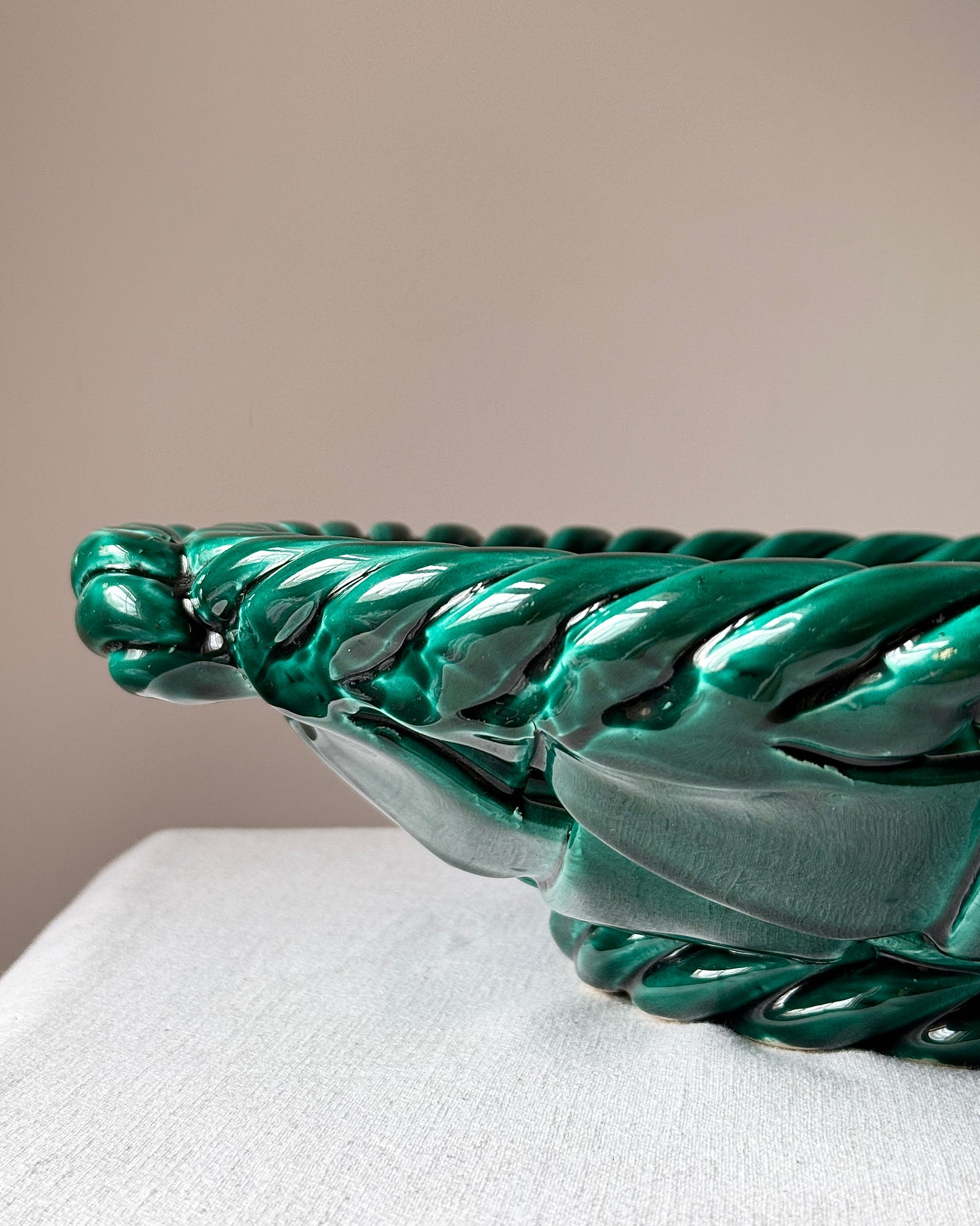 Large Vallauris Emerald Green Ceramic Woven Bowl