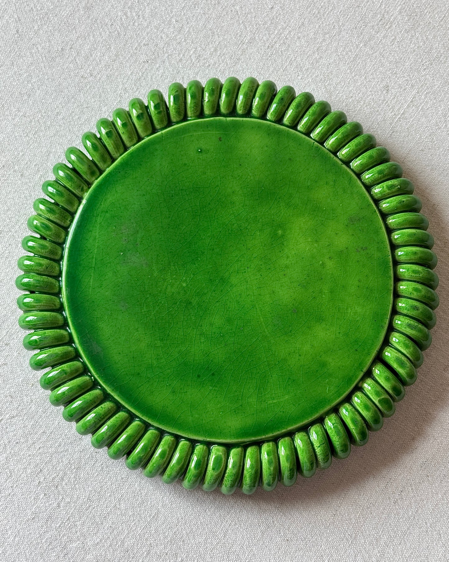 Vallauris Green Glazed Coiled Ceramic Trivet and Dish