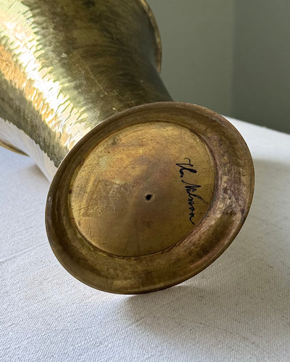 Swedish Art Deco Hammered Brass Vase by Karl Nilsson for Vessigebro