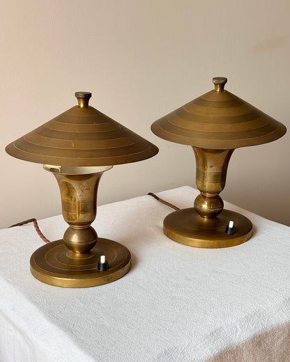 Pair of Brass Art Deco Belgian Table Lamps, signed Gersyl