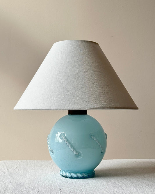 Art Deco Blue Opaline Rope Table Lamp - Club Sourced