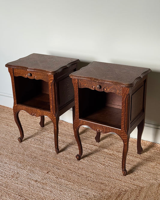 Pair of French Oak Parquetry Bedside Tables, circa. 1940’s