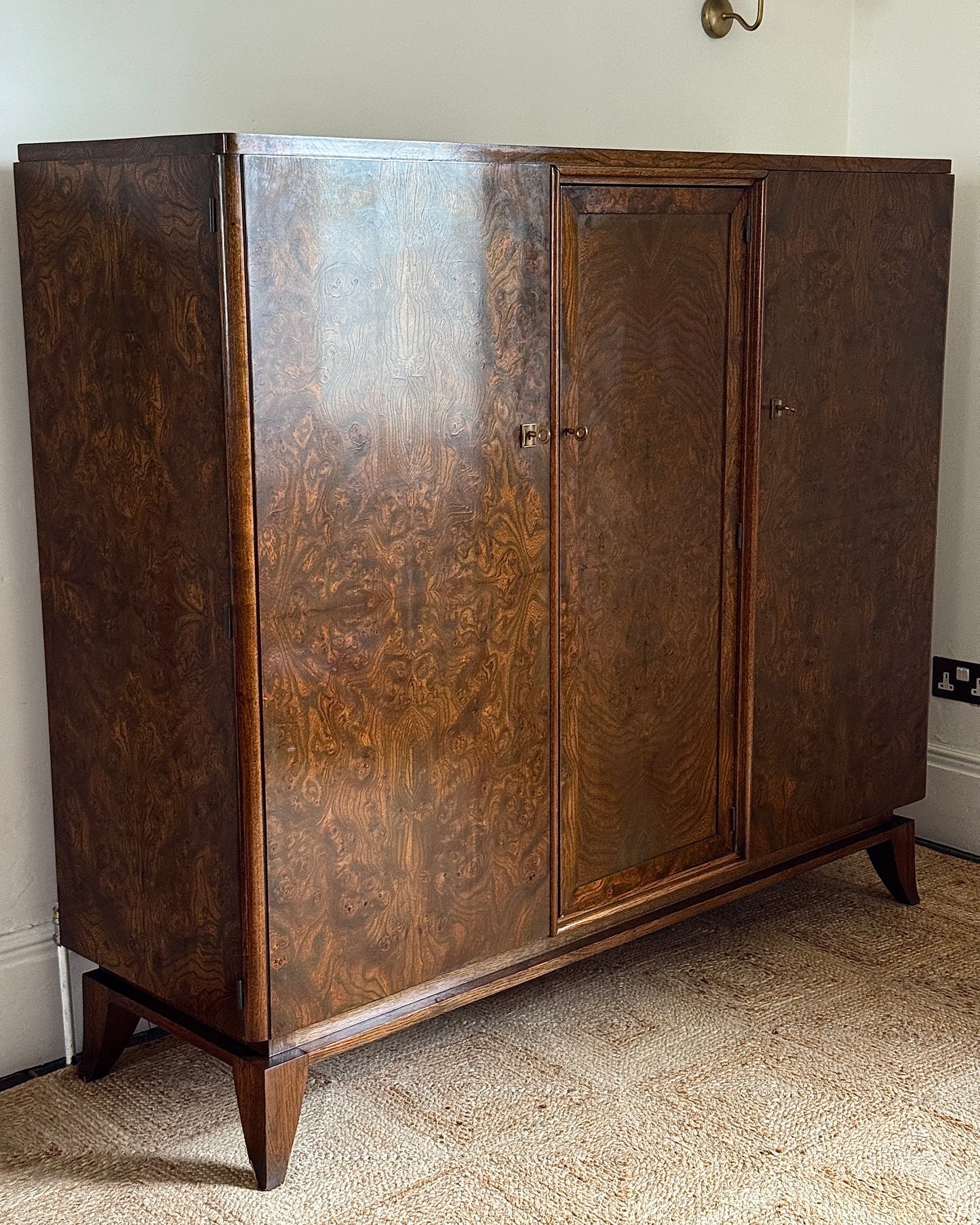 Large French Art Deco Walnut Burr Cabinet, c.1930s
