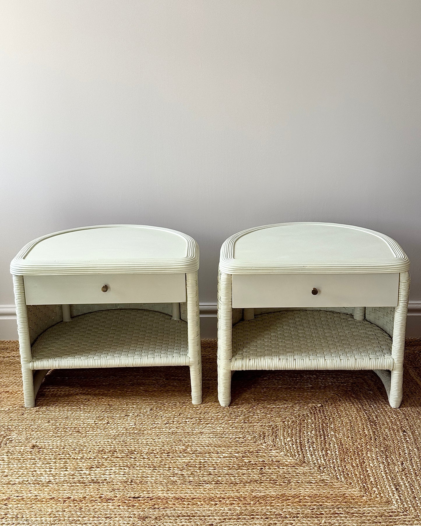 Pair of Swedish Wicker Bedside Tables, circa 1970