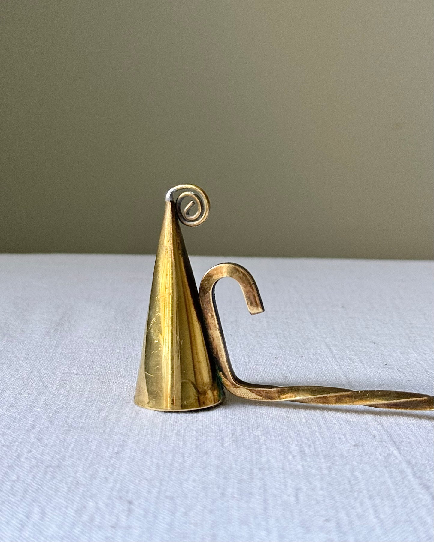 Extra Large Swedish Brass Candle Snuffer with a Scroll Finial