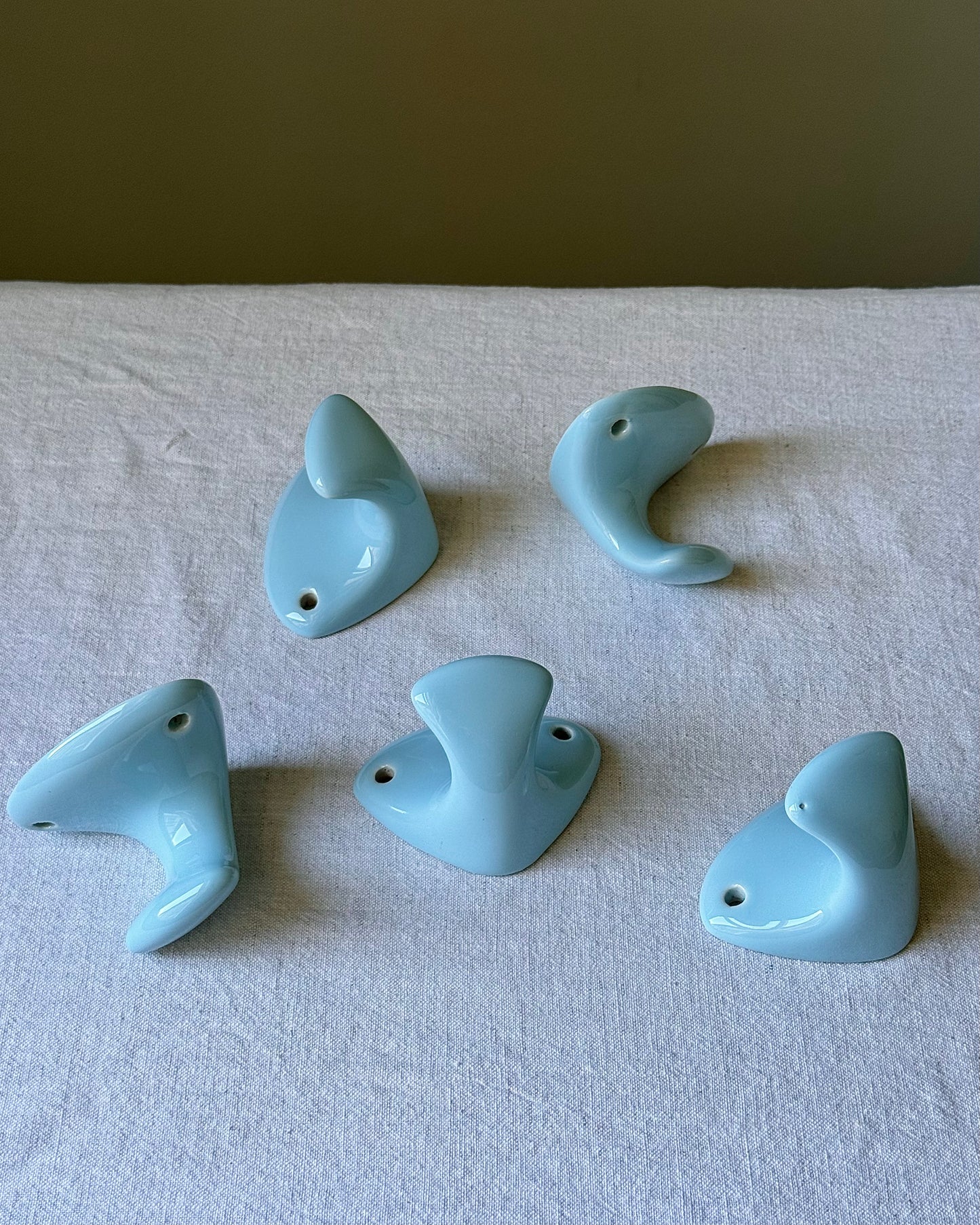 Mid-century Swedish Blue Glaze Wall Mounted Hooks