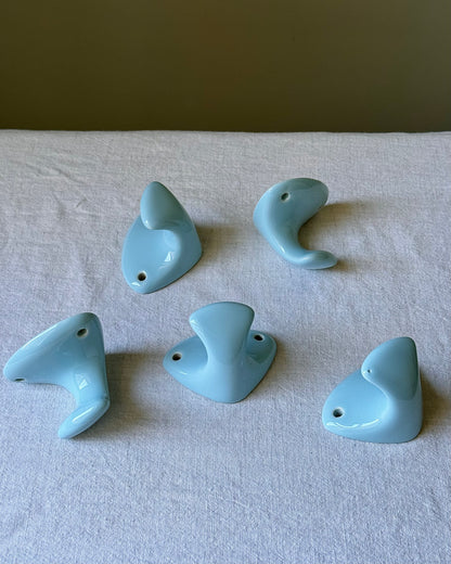 Mid-century Swedish Blue Glaze Wall Mounted Hooks