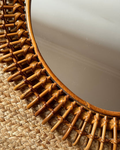 Italian Rattan Looped Mirror, in the manner of Franco Albini