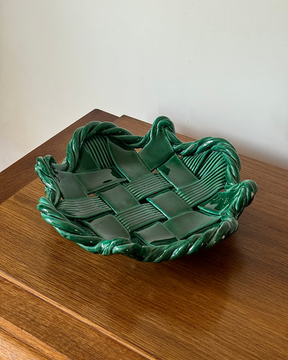 Vallauris Green Glazed Woven Ceramic Bowl, c.1950s