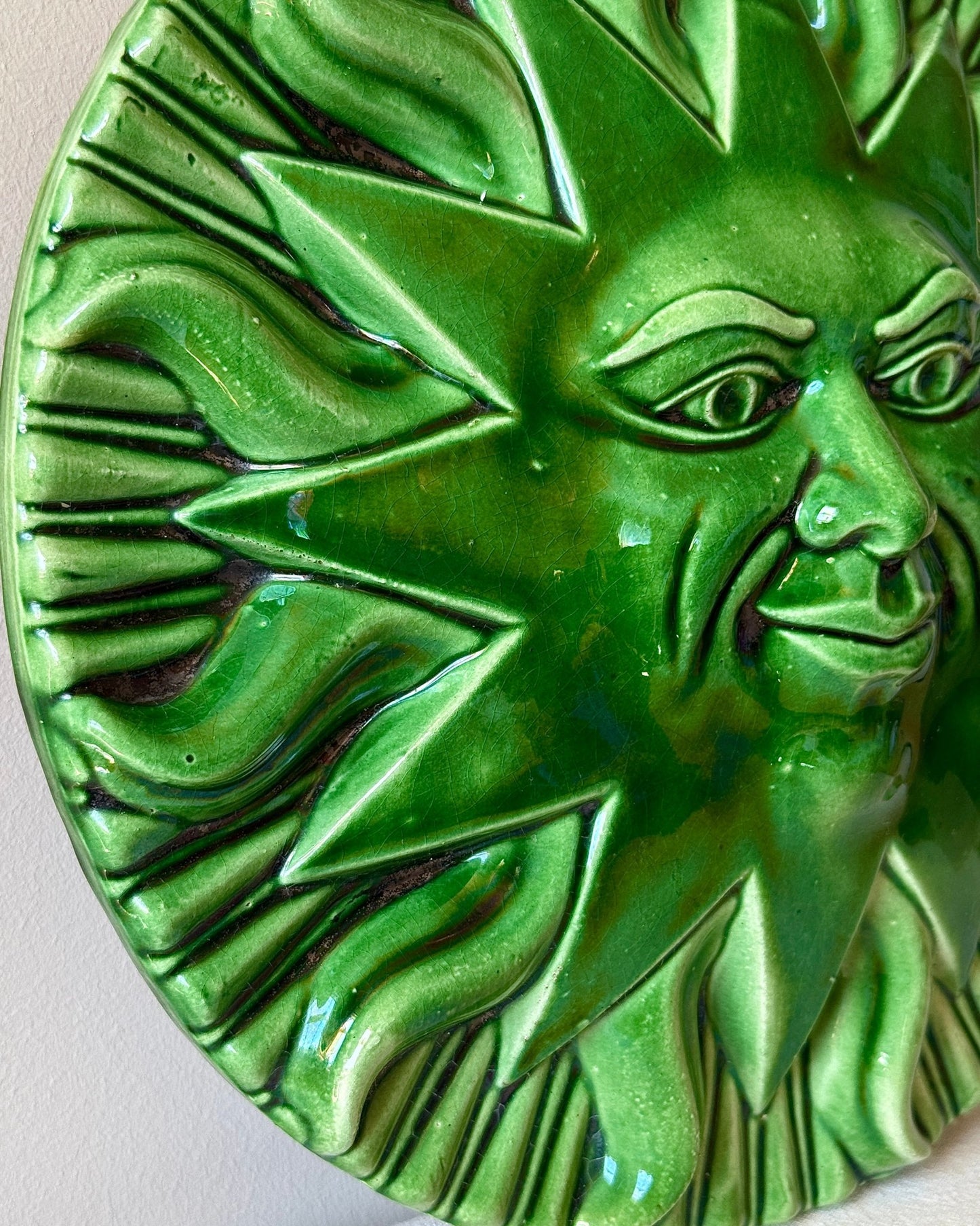 Green Glazed Ceramic Sun Wall Plaque - Club Sourced
