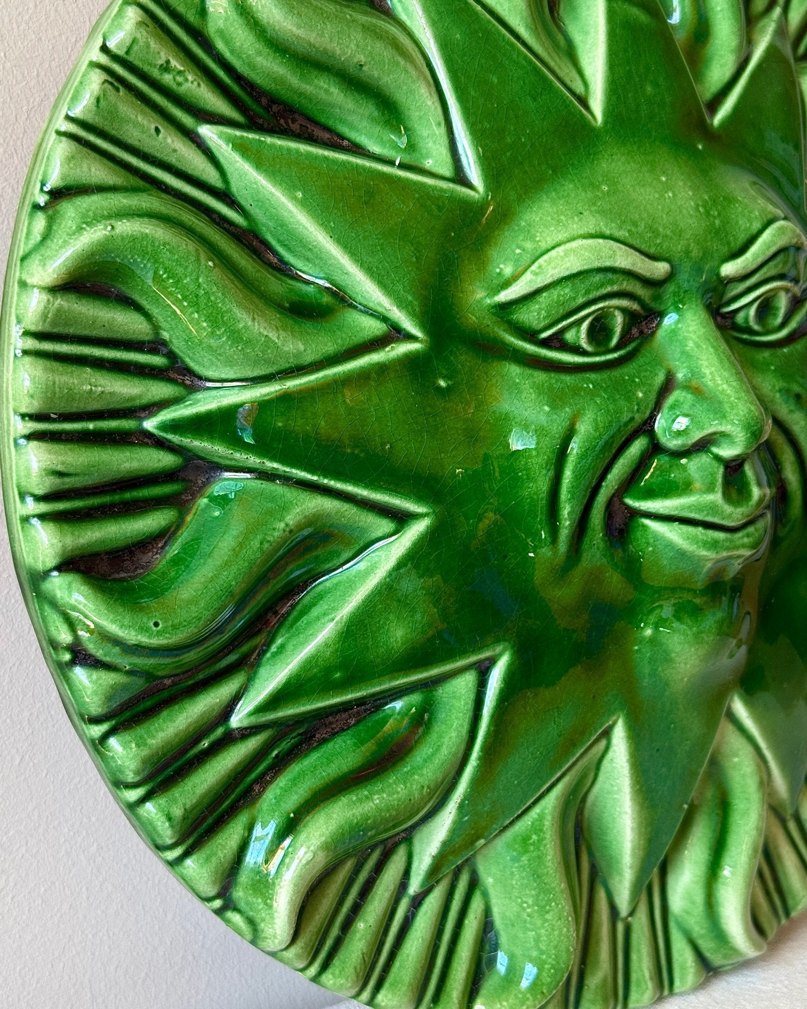 Green Glazed Ceramic Sun Wall Plaque - Club Sourced