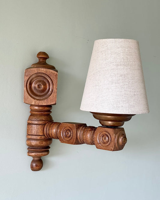 Pair of French Turned Wood Sconces, Style of Charles Dudouyt