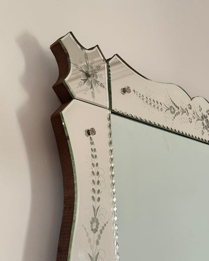 Large Venetian Mirror with Engraved Floral Border