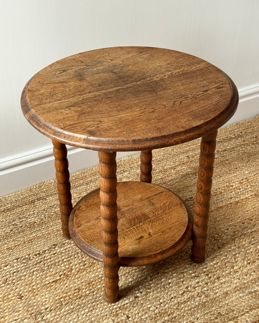 French Bobbin Circular Oak Side Table ON HOLD