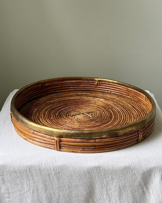 Large Italian Pencil Reed & Brass Round Tray