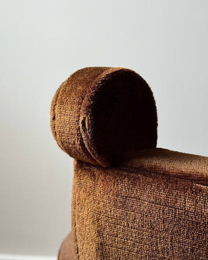 Pair of Brown Velvet French Slipper Chairs - Club Sourced