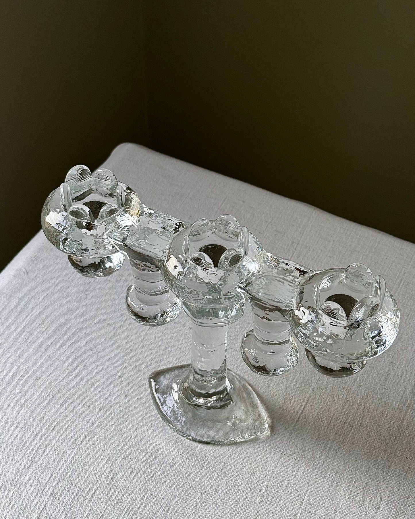Swedish Glass Candelabra by Pukeberg Glasbruk