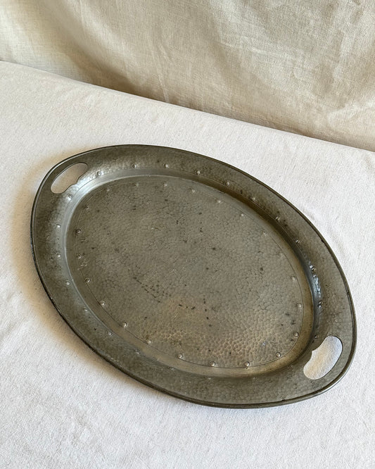 English Arts & Crafts Hammered Pewter Tray