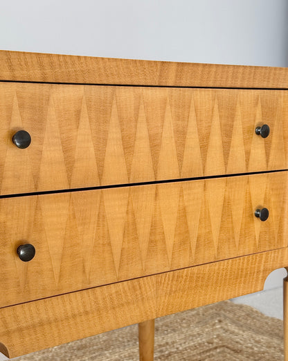 Pair of French Bedside Tables with Geometric Parquetry, c.1950