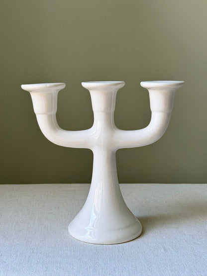 Vintage Swedish White Ceramic Candelabra, 1970s